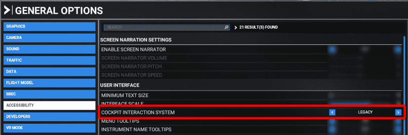 MSFS Cockpit Interaction Legacy System